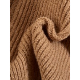 Women's Casual Oversized Hooded Cardigan - Thickened Winter Sweater with Double Zipper Front, Ribbed Cuffs & Hem, Earthy Brown, Medium Stretch for Fall & Winter Layering