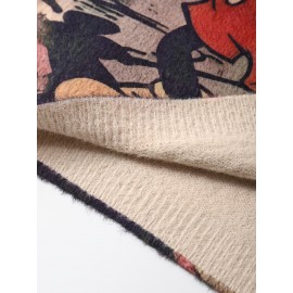 [Disney Vintage Cartoon Sweater] Disney Mickey Mouse & Minnie Mouse Vintage Cartoon Print Women's Sweater - Soft Stretchy Long Sleeve Pullover with Ribbed Trim, Loose Fit Round Neck Casual Top for All-Season Comfort, Cute Character Design