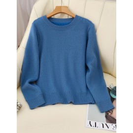 [Soft Thermal Sweater] Soft & Comfortable Women's Thermal Round-Neck Loose Fit Long Sleeve Sweater | All-Season Casual Top, Solid Color, Easy Care Hand Wash/Dry Clean, Medium Stretch, Clean Design