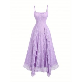 Elegant Off-Shoulder Lace Dress with Ruffle Hem and Bow Detail - Pink Floral Pattern, Sleeveless Summer Dress for Women, Perfect for Casual or Formal Occasions, Formal Attire | Offshoulder Dress | Lace Fabric