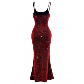 Spring/Summer Adjustable Strap Crystal Embellished Backless Dress with Chest Pad