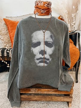 0807 Circle, 1pc Casual Women'S Sweatshirt, Round Neck, Long Sleeve, Halloween Print, Suitable for Autumn and Winter as well as All Seasons, Women'S Clothing, Halloween Clothing | Halloween Print Top | Construction, Halloween Costumes