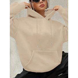 [Cute Cartoon Hoodie] Cute Cartoon Graphic Women's Fashion Hoodie | Long Sleeve, Drawstring Hood, Beige, Casual Fall/Winter Pullover