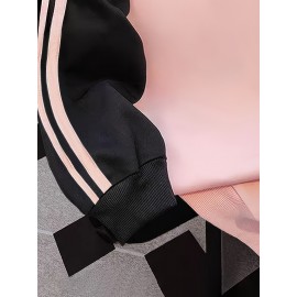 Sanrio Women's New American Trendy Hello Kitty Spider Web Print Long Sleeve Round Neck Loose Fit Casual Fashionable Color Block Top