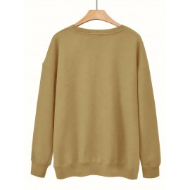 [Graphic Print Sweatshirt] Polyester Women's Puerto Rico Graphic Print Sweatshirt | Oversized Fit, Crew Neck Long Sleeve Pullover, Geometric Pattern with Applique Detail | Casual for Fall/Winter, Machine Washable