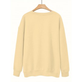 [Graphic Print Sweatshirt] Polyester Women's Puerto Rico Graphic Print Sweatshirt | Oversized Fit, Crew Neck Long Sleeve Pullover, Geometric Pattern with Applique Detail | Casual for Fall/Winter, Machine Washable