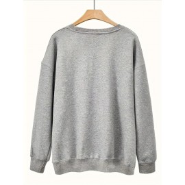 [Graphic Print Sweatshirt] Polyester Women's Puerto Rico Graphic Print Sweatshirt | Oversized Fit, Crew Neck Long Sleeve Pullover, Geometric Pattern with Applique Detail | Casual for Fall/Winter, Machine Washable