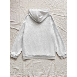 Women'S Casual Hoodie with Bow & Floral Design - Oversized Long Sleeve Pullover, Light Gray with Pink Accents, Easy to Match with, Spring/Summer/Fall Style, Autumn Casual Wear | Casual Style Hoodie | Construction, Essential Hoodie