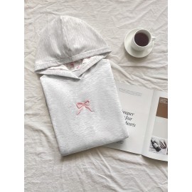 Women'S Casual Hoodie with Bow & Floral Design - Oversized Long Sleeve Pullover, Light Gray with Pink Accents, Easy to Match with, Spring/Summer/Fall Style, Autumn Casual Wear | Casual Style Hoodie | Construction, Essential Hoodie