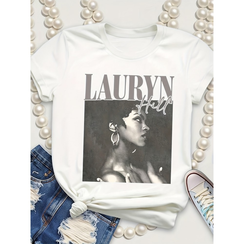 [LAUREN HILL T-Shirt] Polyester Women's White T-Shirt with 
