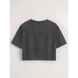 Women'S Vibrant Sun Graphic Crop Top T-Shirt - Casual Round Neck Short Sleeve, Machine Washable, Slim Fit, Perfect for Spring/Summer Outfits, Sunset Shirt