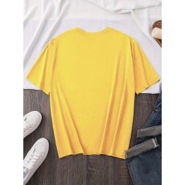 Women'S Y2K Graphic Tee - Cute Cartoon Character Design, 100% Polyester Casual Summer T-Shirt, Loose Fit, Easy Care, Vibrant Yellow with Black Outlines, Perfect for Casual Attire