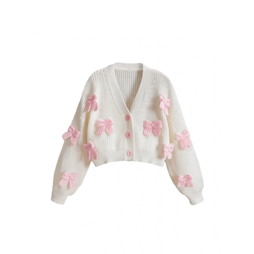 [Kawaii | Pink] Kawaii Pink 3D Bow Cardigan | Women's Cute Girly Look
