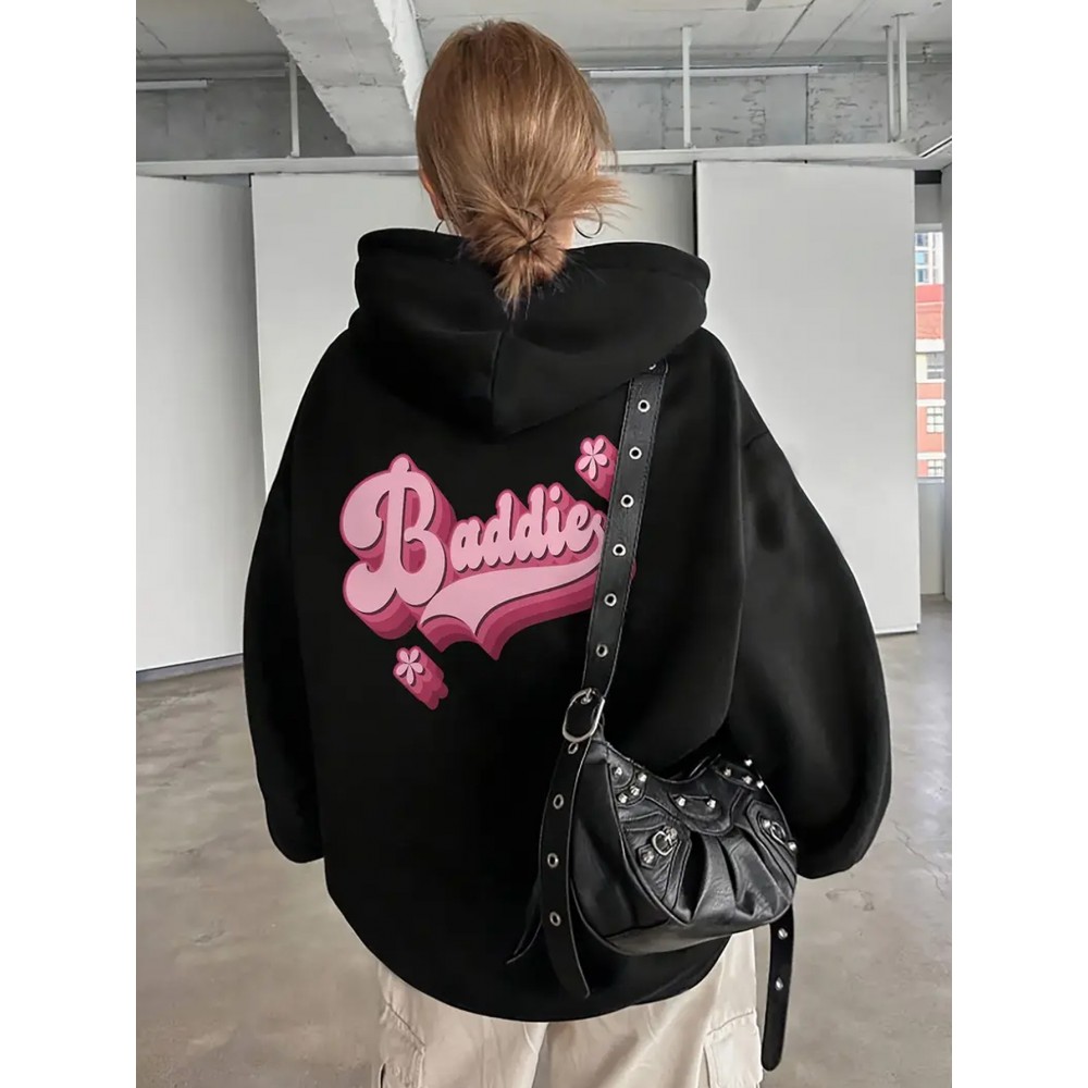 letter print hoodie, drawstring casual hooded sweatshirt for winter & fall, Women's clothing