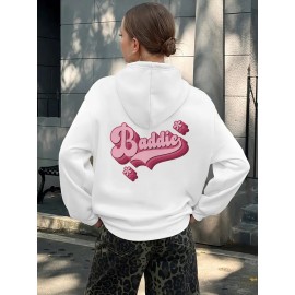letter print hoodie, drawstring casual hooded sweatshirt for winter & fall, Women's clothing