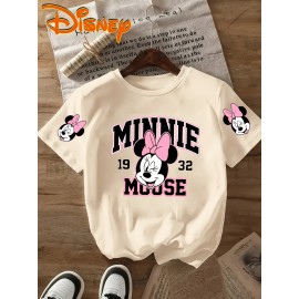 Disney Minnie Mouse 32nd Birthday T-Shirt - Black Casual Short Sleeve Tee with Pink Bow & Red Accents, Lightweight Polyester, Perfect Gift for Disney Fans, Spring/Summer Wear, Disney Shirts