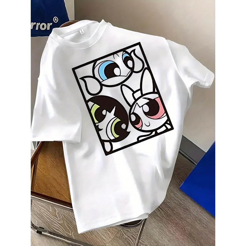 Women'S Y2K Graphic Tee - Cute Cartoon Character Design, 100% Polyester Casual Summer T-Shirt, Loose Fit, Easy Care, Vibrant Yellow with Black Outlines, Perfect for Casual Attire